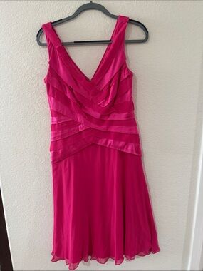 Fuchsia V-Neck Layered Midi Dress